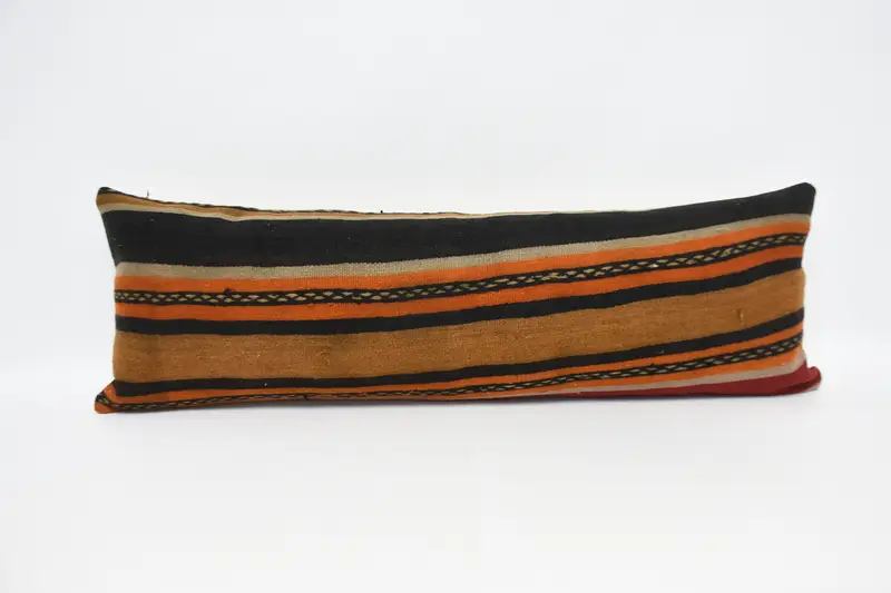 Knitted Pillow Sham, 16x48 Brown Pillow, Kilim Pillow, Vintage Kilim Throw Pillow, Pillow Sham, Pillow for Couch, Boho Throw Pillow Case - 1