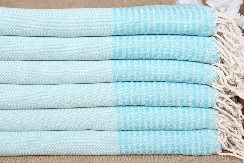 Turkish Towel Striped Turquoise Organic Cotton, Personalized, 36x69 Inches