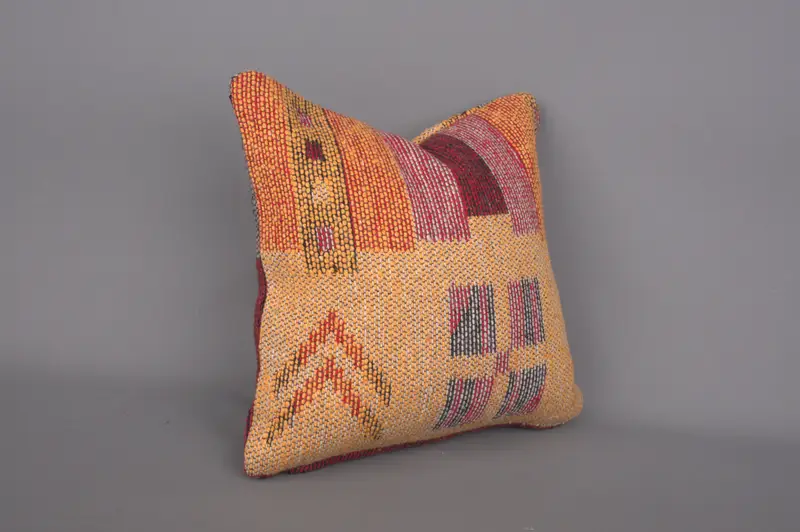 Gift Pillow, Turkish Pillow, Cushion Case, 12x12 Orange Cushion Case, Kilim Pillow, Comfy Throw Cushion, Authentic Cushion - 2