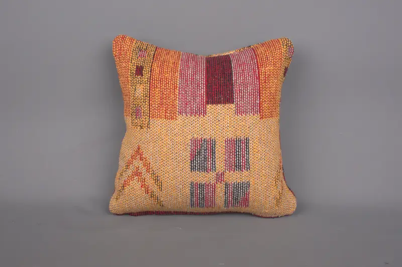 Gift Pillow, Turkish Pillow, Cushion Case, 12x12 Orange Cushion Case, Kilim Pillow, Comfy Throw Cushion, Authentic Cushion - 4