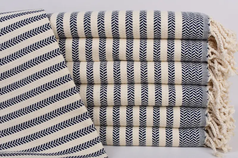 Turkish Towel Navy Chevron Bath Towel, 70x40 Inches, Organic Cotton