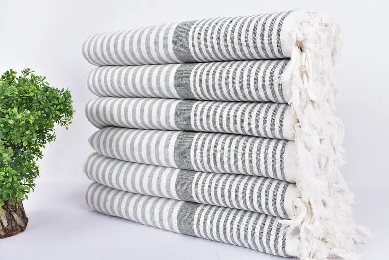 Sand-resistant towel, Turkish beach towel with fringe, Bathroom Towel, Bridal Shower Gift, Beach Towel Bulk, 68x40 Cotton Striped Terry Towel - 3