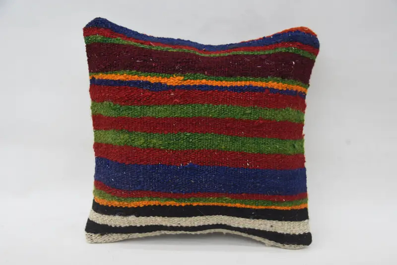 Turkish Pillow, Pillow Cover, 12x12 Red Cushion Cover, Sustainable Cushion Cover, Pillow for Sofa, Kilim Pillow, Retro Pillow Sham - 4