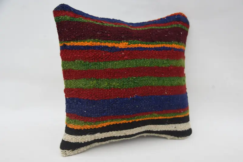 Turkish Pillow, Pillow Cover, 12x12 Red Cushion Cover, Sustainable Cushion Cover, Pillow for Sofa, Kilim Pillow, Retro Pillow Sham - 2