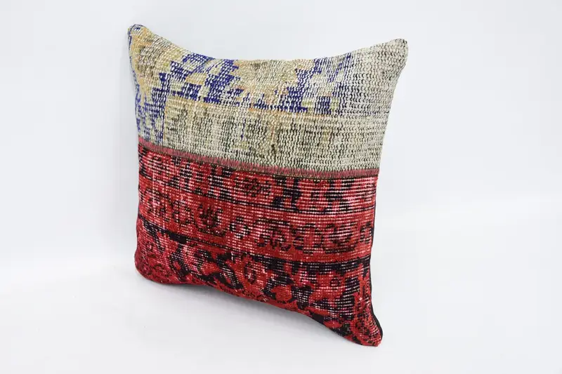 16x16 Red Cushion Case, Handmade Rug Seat Cushion Case, Vintage Pillow, Cushion Case, Kilim Pillow Cover, Kilim Pillow, Ikat Cushion Case - 4