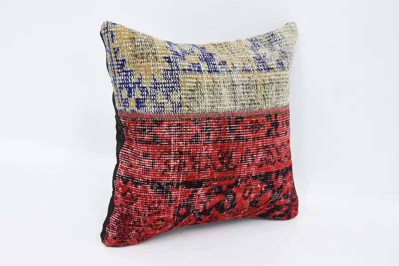 16x16 Red Cushion Case, Handmade Rug Seat Cushion Case, Vintage Pillow, Cushion Case, Kilim Pillow Cover, Kilim Pillow, Ikat Cushion Case - 3