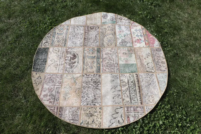 Alfombra 1,2x1,2m Beige & Verde Diseño Patchwork