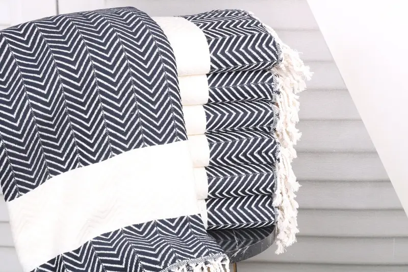 Personalized Turkish Bath Towel Navy Chevron 40x71 Inches