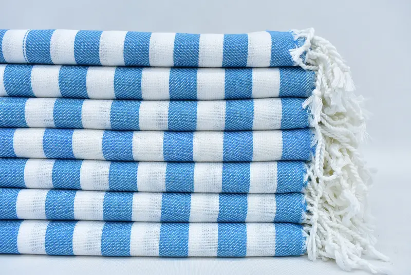 Wedding Favors Organic Cotton Turquoise Striped Towel, 67x40 Inches