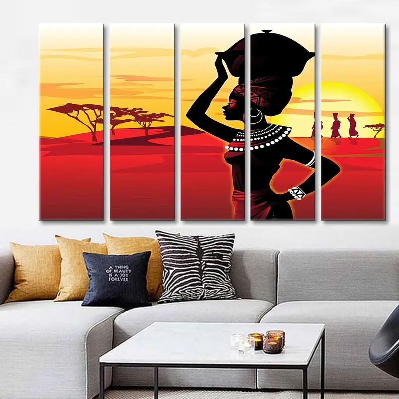 African Ethnic Canvas, African Retro Art, African Woman Wall Art, African Painting, African wall Décor, African Art, Folksy Girls Painting - 1