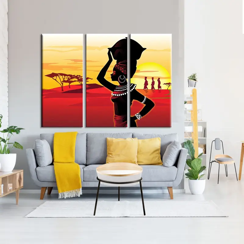 African Ethnic Canvas, African Retro Art, African Woman Wall Art, African Painting, African wall Décor, African Art, Folksy Girls Painting - 6