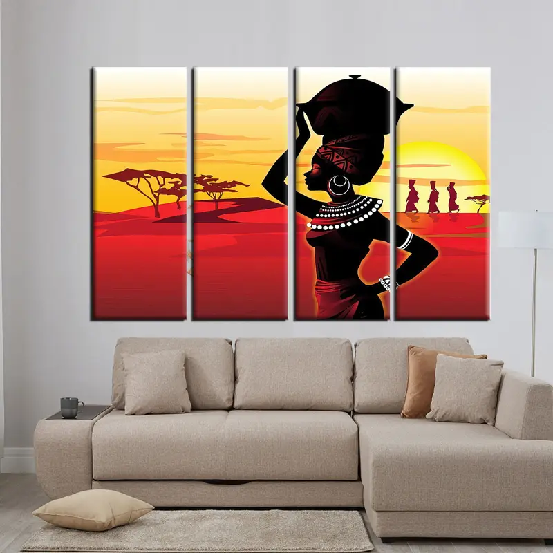 African Ethnic Canvas, African Retro Art, African Woman Wall Art, African Painting, African wall Décor, African Art, Folksy Girls Painting - 8