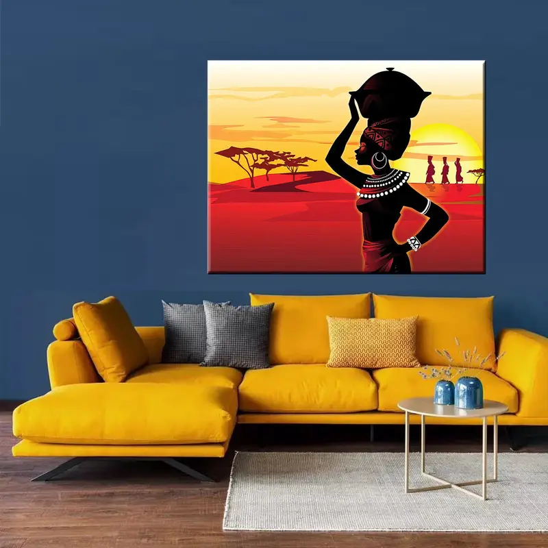 African Ethnic Canvas, African Retro Art, African Woman Wall Art, African Painting, African wall Décor, African Art, Folksy Girls Painting - 7