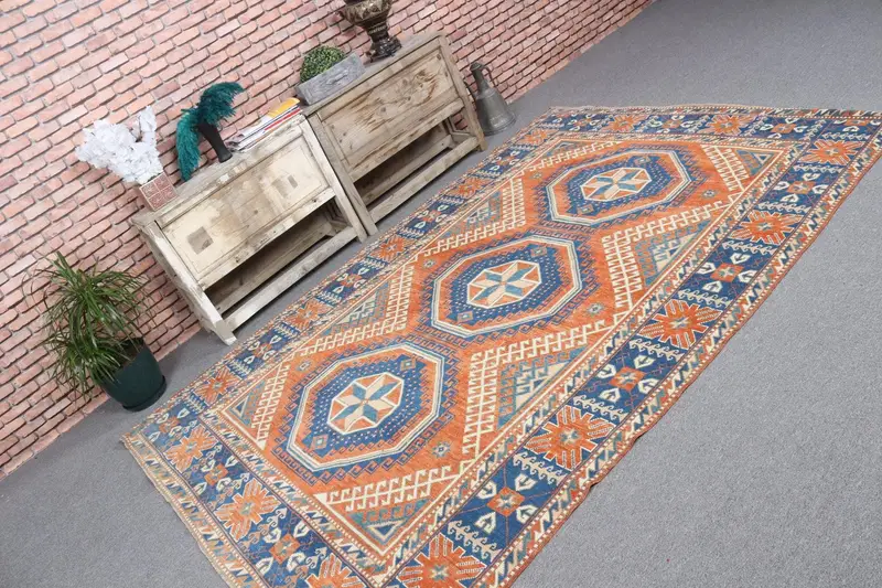Türkischer Teppich, 5,8 x 8,4 Fuß großer Teppich, Vintage-Teppich aus blauer Wolle aus Wolle - 1