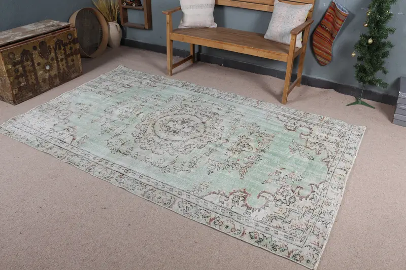 エレガントなベージュ&ブルーラグ、4.9x8フィート迷彩デザイン