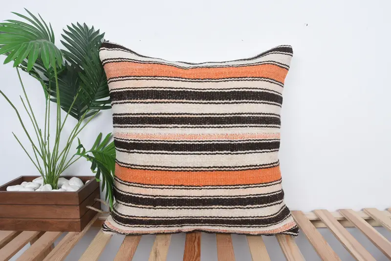 Antique Pillows, 24x24 Brown Cushion, Hippie Throw Pillow, Crochet Pattern Pillow Case, Cushion Case, Boho Pillow Sham Cover, Vintage Pillow - 1