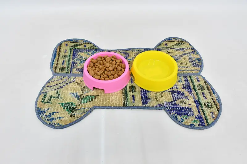 Orta Mavi ve Bej Pamuklu Köpük Dolgulu Evcil Hayvan Matı, Evcil Hayvan Yastığı