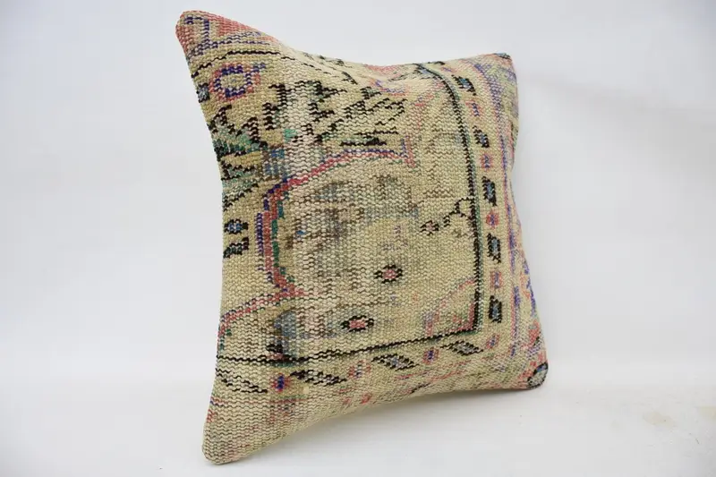 18x18 Beige Cushion Cover, Boho Chic Pillow Cover, Traditional Pillow, Home Decor Pillow, Antique Pillows, Vintage Pillow, Pillow - 2