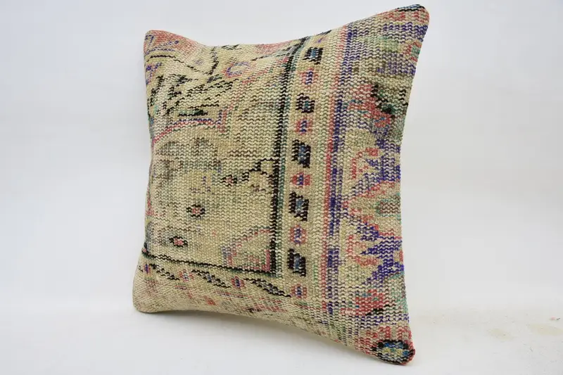 18x18 Beige Cushion Cover, Boho Chic Pillow Cover, Traditional Pillow, Home Decor Pillow, Antique Pillows, Vintage Pillow, Pillow - 3