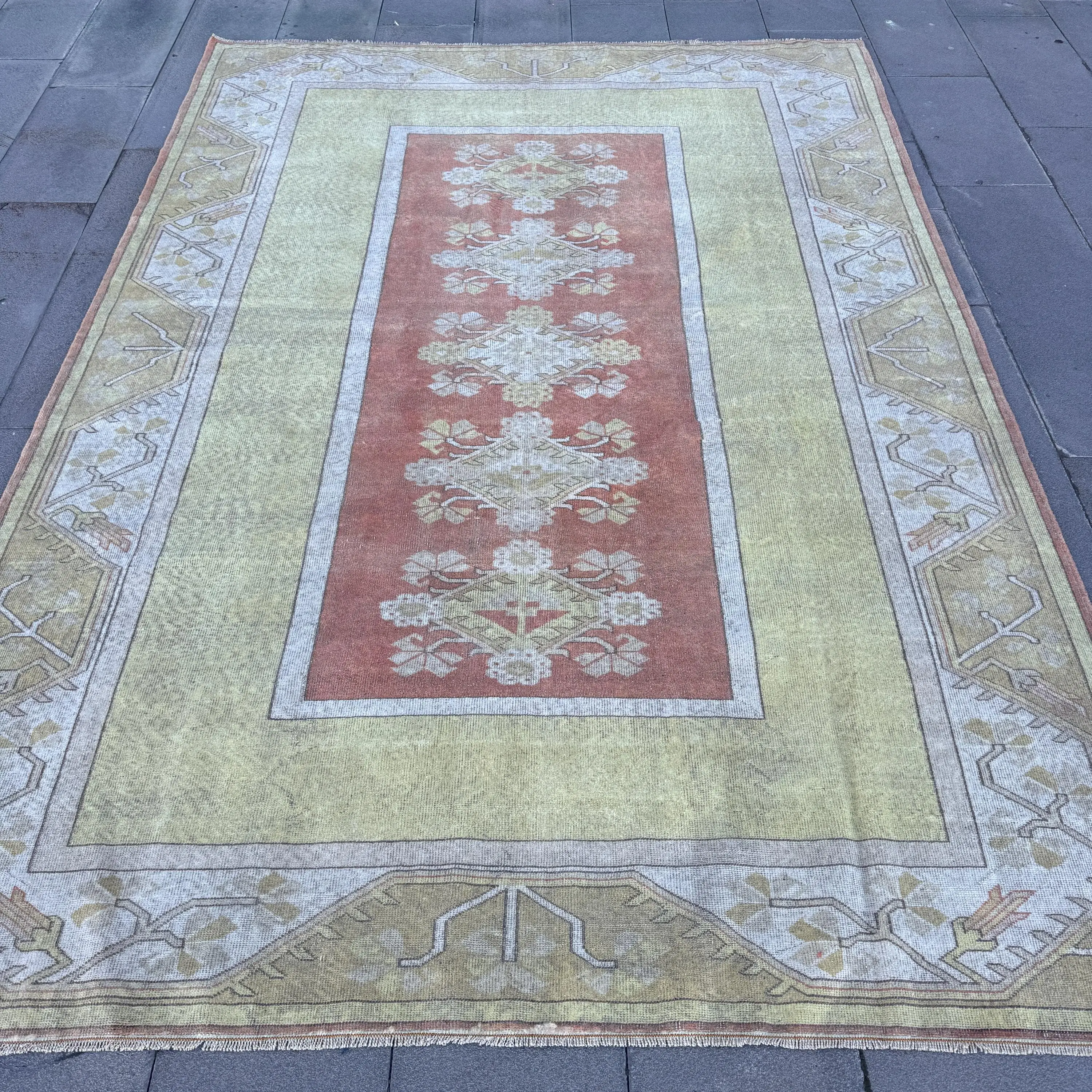 ヴィンテージ ターキッシュ ラグ 195x283cm レッド ウール ラグ - 1