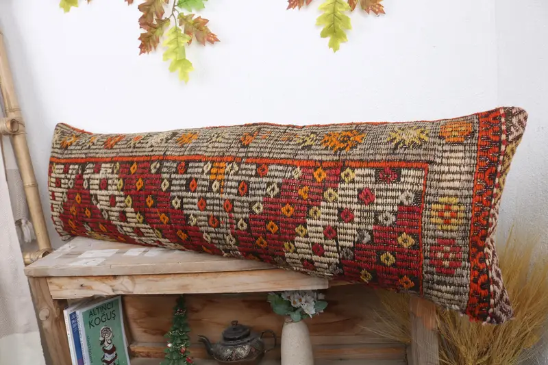 12x43 Red Cushion Cover, Boho Pillow, Handmade Throw Cushion, Home Decor Pillow, Tapestry Cushion, Cushion Cover, Interior Designer Pillow - 4