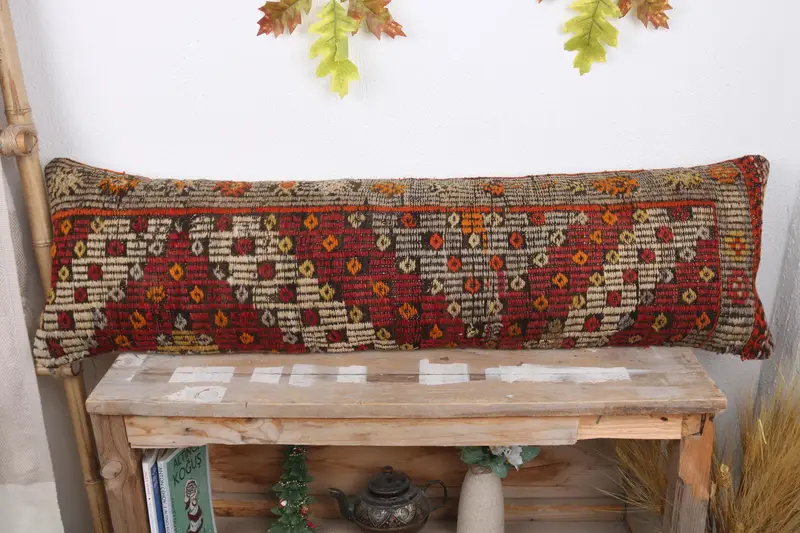 12x43 Red Cushion Cover, Boho Pillow, Handmade Throw Cushion, Home Decor Pillow, Tapestry Cushion, Cushion Cover, Interior Designer Pillow - 2