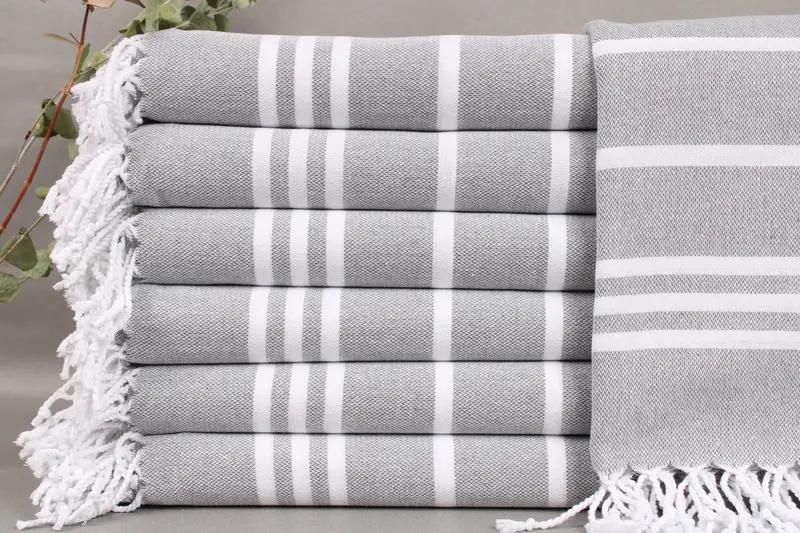 Personalized Organic Turkish Cotton Beach Towel Gray Striped, 40x71 Inches