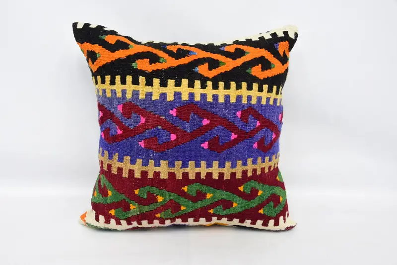 Handmade Kilim Cushion, Turkish Bench Cushion Case, 24x24 Blue Cushion, Turkish Pillow, Pillow Sham, Decorative Throw Cushion Case, Pillow for Couch - 1