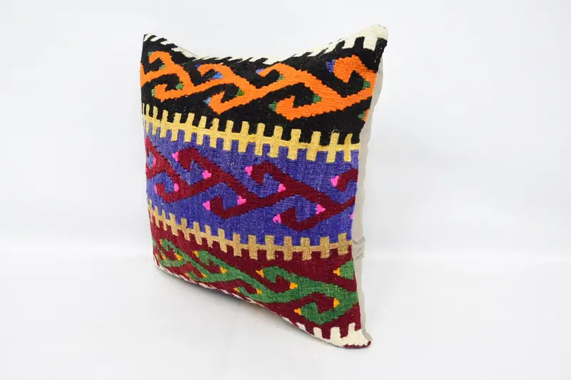 Handmade Kilim Cushion, Turkish Bench Cushion Case, 24x24 Blue Cushion, Turkish Pillow, Pillow Sham, Decorative Throw Cushion Case, Pillow for Couch - 4