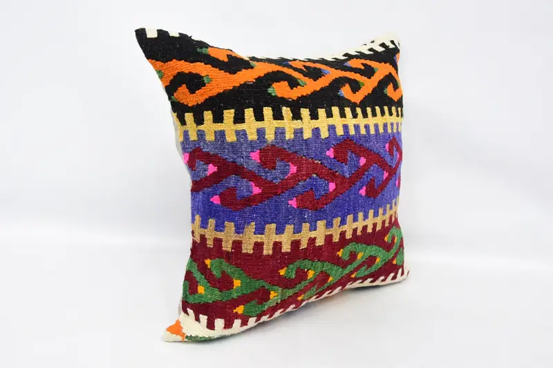 Handmade Kilim Cushion, Turkish Bench Cushion Case, 24x24 Blue Cushion, Turkish Pillow, Pillow Sham, Decorative Throw Cushion Case, Pillow for Couch - 3
