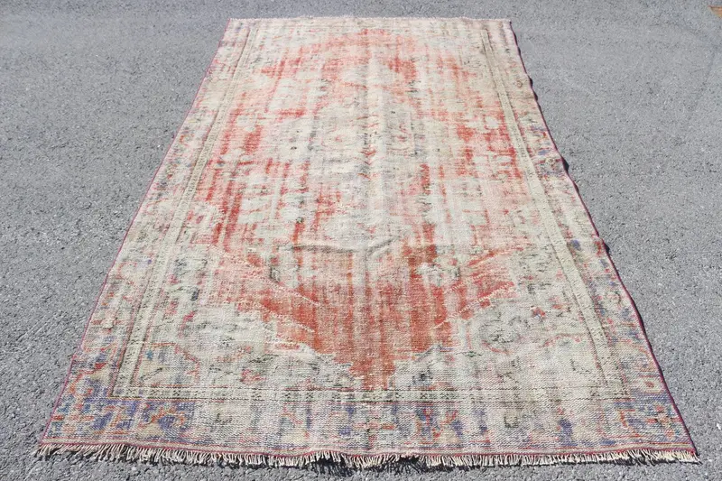 Turkish Rug, Large 5.2x8.9 ft Rug, Oushak Red Plants & trees Rug - 1