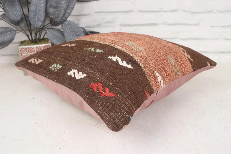 Kilim Cushion Sham, Cushion, Pillow for Couch, Retro Throw Pillow Cover, Nomadic Cushion Cover, Vintage Kilim Throw Pillow, 16x16 Brown Cushion - 6