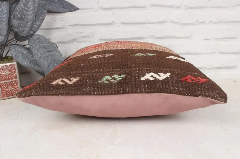 Kilim Cushion Sham, Cushion, Pillow for Couch, Retro Throw Pillow Cover, Nomadic Cushion Cover, Vintage Kilim Throw Pillow, 16x16 Brown Cushion - 5