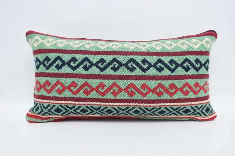 Home Decor Pillow, Boho Pillow, Turkish Rugs Pillow Cover, Accent Pillow Cover, Pillow Sham, 12x24 Blue Cushion Case, Vintage Kilim Throw Pillow - 1