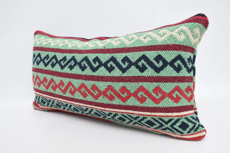 Home Decor Pillow, Boho Pillow, Turkish Rugs Pillow Cover, Accent Pillow Cover, Pillow Sham, 12x24 Blue Cushion Case, Vintage Kilim Throw Pillow - 4