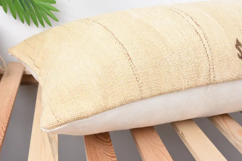 Turkish Pillow, Bolster Pillow Sham, Ethnical Kilim Rug Pillow, Authentic Cushion, Kilim Pillow, Pillow Sham, 16x36 Beige Pillow Sham - 6