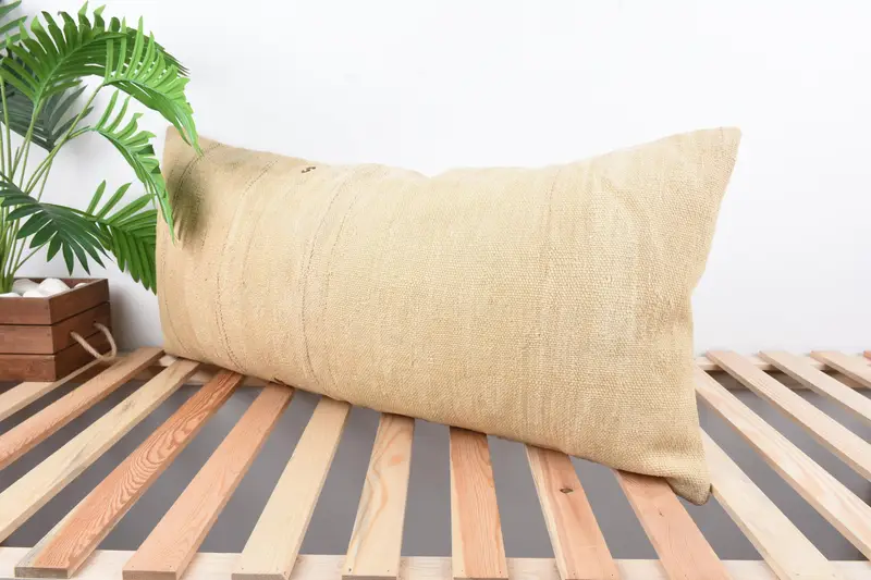Turkish Pillow, Bolster Pillow Sham, Ethnical Kilim Rug Pillow, Authentic Cushion, Kilim Pillow, Pillow Sham, 16x36 Beige Pillow Sham - 5