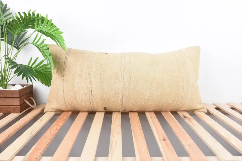 Turkish Pillow, Bolster Pillow Sham, Ethnical Kilim Rug Pillow, Authentic Cushion, Kilim Pillow, Pillow Sham, 16x36 Beige Pillow Sham - 1