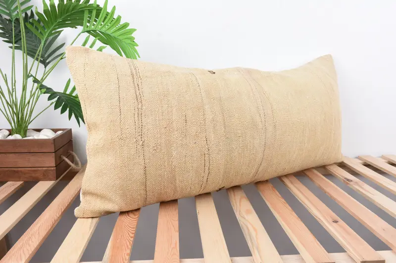 Turkish Pillow, Bolster Pillow Sham, Ethnical Kilim Rug Pillow, Authentic Cushion, Kilim Pillow, Pillow Sham, 16x36 Beige Pillow Sham - 4