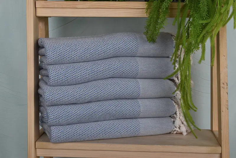 Geometric Blue Cotton Towel, 40x71 Inches, Organic Cotton, Bachelorette Gift