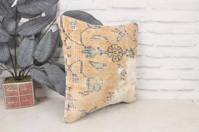 Outdoor Cushion Cover, Pillow for Sofa, Pillow, Vintage Kilim Throw Pillow, Lounge Throw Cushion Case, Kilim Cushion Sham, 14x14 Orange Pillow - 3