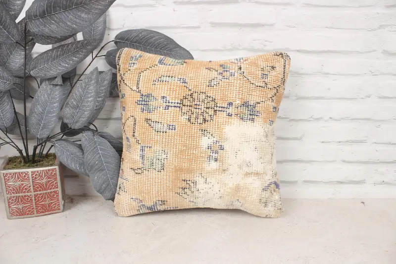 Outdoor Cushion Cover, Pillow for Sofa, Pillow, Vintage Kilim Throw Pillow, Lounge Throw Cushion Case, Kilim Cushion Sham, 14x14 Orange Pillow - 1