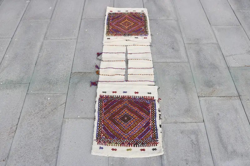 Zarif Bej ve Mor Halı, 1,3x4,7 ft Soyut Tasarım