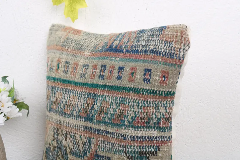 12x12 Blue Cushion, Cushion, One Of A Kind Pillow Case, Sustainable Pillow Case, Pillow for Couch, Vintage Kilim Pillow, Boho Pillow Sham Cover - 5