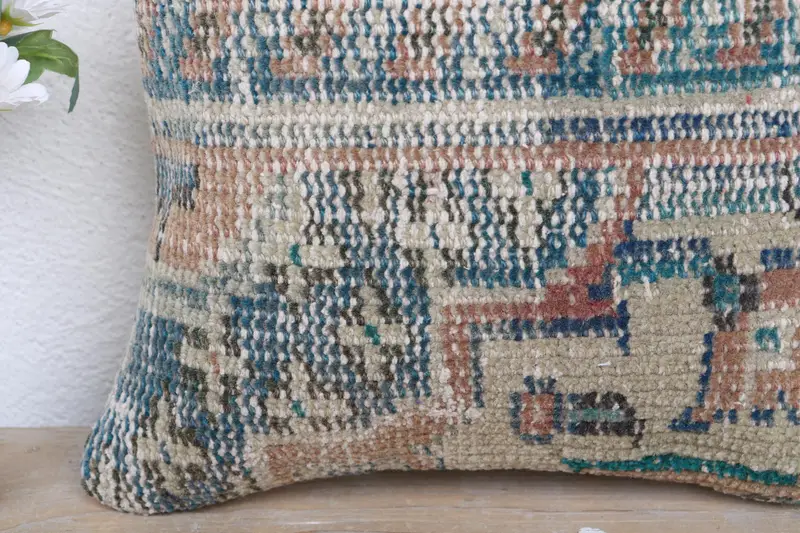 12x12 Blue Cushion, Cushion, One Of A Kind Pillow Case, Sustainable Pillow Case, Pillow for Couch, Vintage Kilim Pillow, Boho Pillow Sham Cover - 3