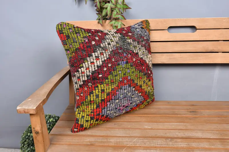 Christmas Pillow Sham, Vintage Kilim Pillow, Pet Pillow Case, Gift Pillow, Cushion, Handmade Kilim Cushion, 20x20 Red Cushion Case, Retro Cushion - 1