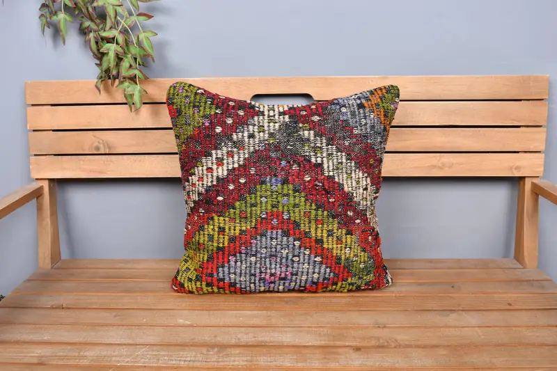 Christmas Pillow Sham, Vintage Kilim Pillow, Pet Pillow Case, Gift Pillow, Cushion, Handmade Kilim Cushion, 20x20 Red Cushion Case, Retro Cushion - 6