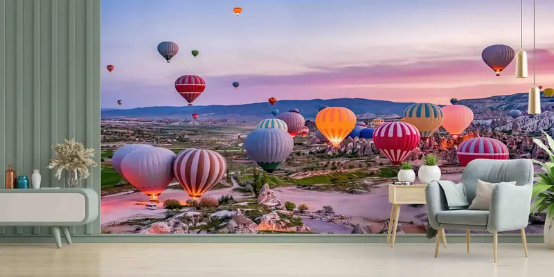 Basılı Duvar Kağıdı: Kapadokya Hava Balonu Manzarası, Türkiye