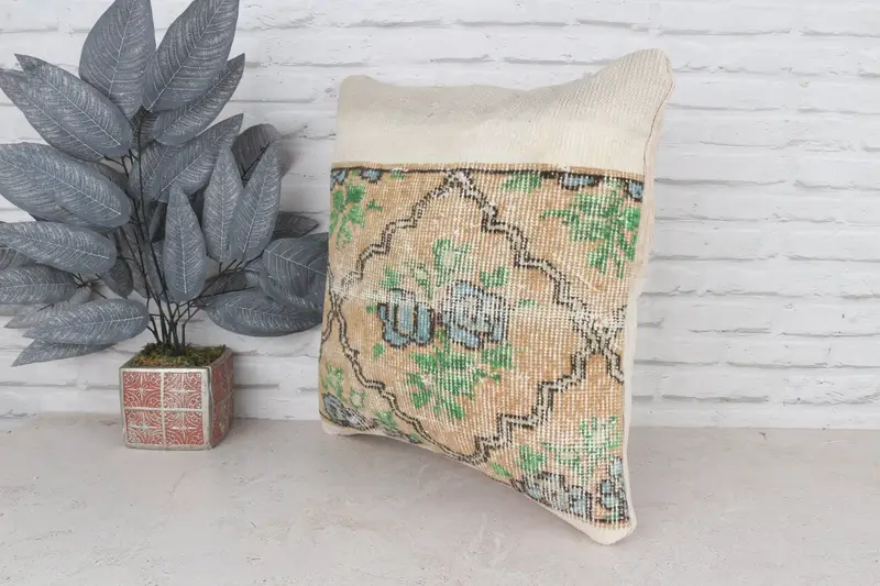 20x20 Green Pillow Cover, Cushion Cover, Handmade Kilim Cushion, Pet Pillow Case, Pillow for Sofa, Interior Designer Pillow - 5