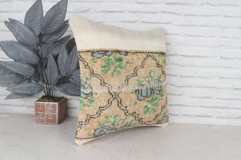 20x20 Green Pillow Cover, Cushion Cover, Handmade Kilim Cushion, Pet Pillow Case, Pillow for Sofa, Interior Designer Pillow - 4